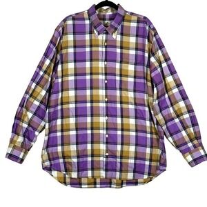 Peter Millar Mens XL Long Sleeve Button Down Shirt Purple Tan Plaid Cotton